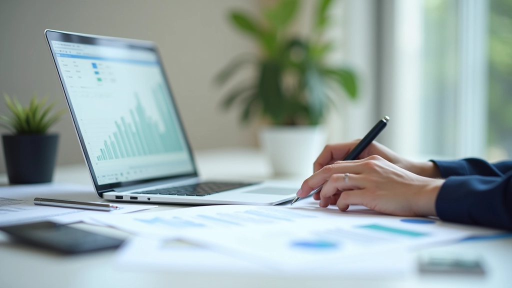 Accountant reviewing financial documents and spreadsheet with calculator on wooden desk