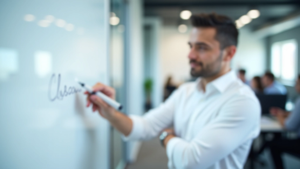 Business owner writing cost categories on whiteboard with team members reviewing breakdown and discussing allocation strategy
